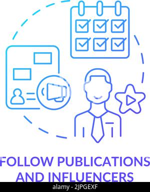 Follow publications and influencers blue gradient concept icon Stock Vector
