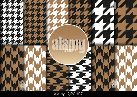 Houndstooth patterns set. Fabric background. Classical checkered textile collection Stock Vector