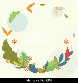 Frame With Leaves And Flowers Around And Important Announcements Inside. Framework With Different Plants All Over And Crutial Informations In. Floral Stock Vector