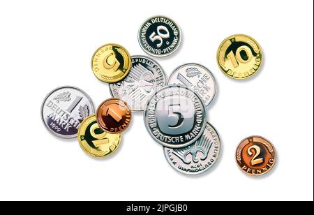 coin, deutsche mark sign, german mark, coins, deutsche mark signs, german marks Stock Photo