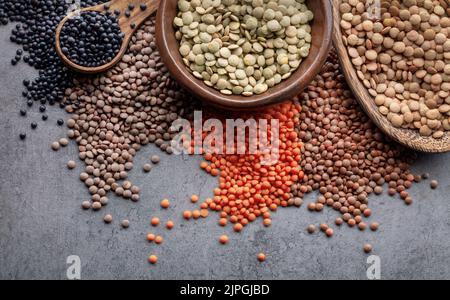 lentil, various, pardina linsen, grüne linsen, lentils Stock Photo