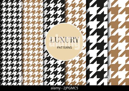 Houndstooth patterns set. Fabric background. Classical checkered textile collection Stock Vector