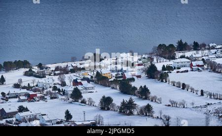 The island of Godøy in winter, Sunnmøre, Møre og Romsdal, Norway. Stock Photo