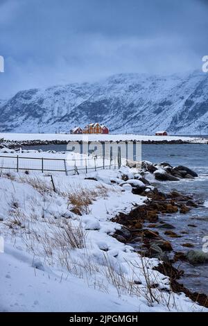 The island of Godøy in winter, Sunnmøre, Møre og Romsdal, Norway. Stock Photo