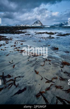 The island of Godøy in winter, Sunnmøre, Møre og Romsdal, Norway. Stock Photo