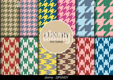 Houndstooth patterns set. Fabric background. Classical checkered textile collection Stock Vector