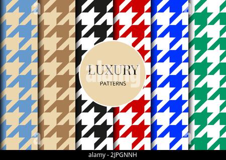 Houndstooth patterns set. Fabric background. Classical checkered textile collection Stock Vector