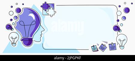 Man With Light Bulbs And Puzzle Pieces Around Thinking New Ideas. Businessman Reasoning Important Informations On Presentation Board. Executive Stock Vector