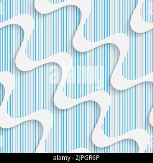 Seamless Wave Pattern. White and Blue Minimalistic Ornament. Geometric Decorative Wallpaper. Abstract Fashion Background. Print Graphic Design. Stock Vector
