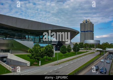 bmw four cylindrical, bmw world, am riesenfeld, petuelring Stock Photo