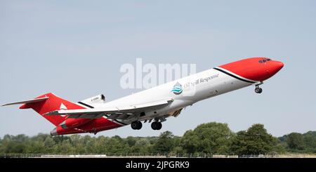 Modified Boeing 727 Airliner of Oil Spill Response Limited departs RAF Fairford in the United Kingdom after participating in the annual RIAT Stock Photo