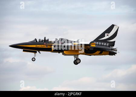 Korean T50 Golden Eagle Military Jet Trainer, number six from the Black Eagles Aerobatic Display Team on finals at RIAT Stock Photo