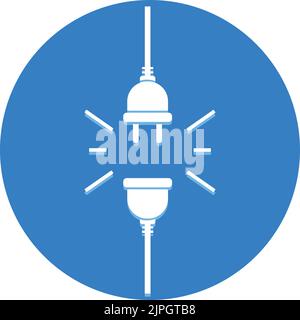 Socket plug icon in a blue circle. Concept of connection and technology. Stock Vector