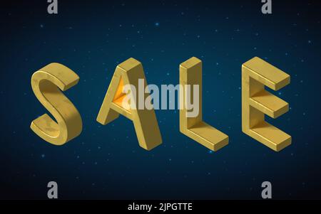 Inscription sale 3D golden letters Against the background of space Stock Photo