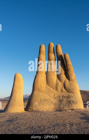 The Hand of the Desert or Mano del Desierto near Antofagasta, Chile is a large sculpture constructed by Mario Irrarrazabal. Stock Photo