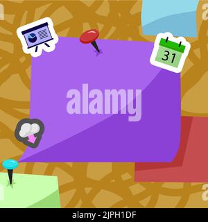Important Message Written On Sticky Note With Pin On Top. Crutial Information Presented On Memo With Signs Around. Critical Announcements Displayed On Stock Vector