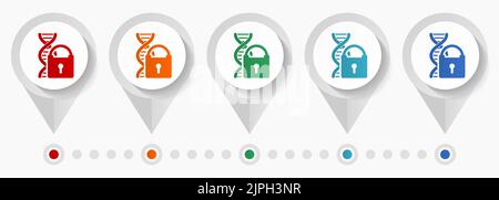 Dna, genetic research concept vector icons, infographic template easy to edit, set of colorful flat design pointers for webdesign and mobile applicati Stock Vector