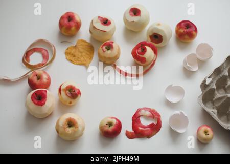 ingredients for baking apple cake charlotte on white table top view Stock Photo