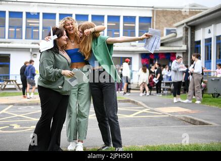 Students from Gower College Swansea celebrating after getting their A-Level results at the college's Gorseinon campus. Stock Photo