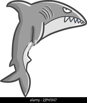 An illustration of a graphically painted angry shark on the white background Stock Vector