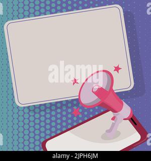 Megaphone Displaying Important Message. Object Announcing News Bulletin Board Pointing Arrow Presenting Announcement Information Exhibiting Detailed Stock Vector