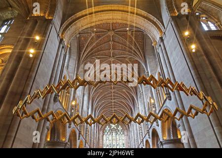 Stanbury Chapel Window, Stained glass, Interior of Hereford cathedral - 5 College Cloisters, Cathedral Close, HR1 2NG Stock Photo