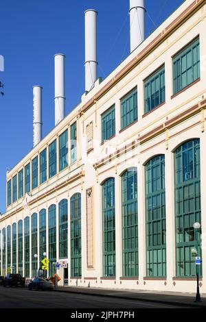 Seattle - August 14, 2022; Street view of historic Lake Union Steam Plant in Seattle now a part of the Fred Hutchinson Cancer Research Center Stock Photo