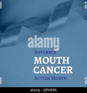 Digital composite image of blue ribbon with november mouth cancer action month text, copy space Stock Photo