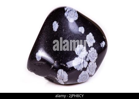 Macro mineral stone snow obsidian on white background close up Stock Photo