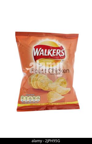 A 25g packet of Walkers Roast Chicken flavor potato crisps. Walkers, a British snack food manufacturer Stock Photo