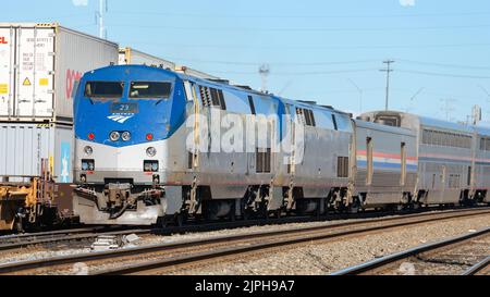 Seattle - August 14, 2022; Amtrak Coast Starlight passenger train in Seattle Stock Photo