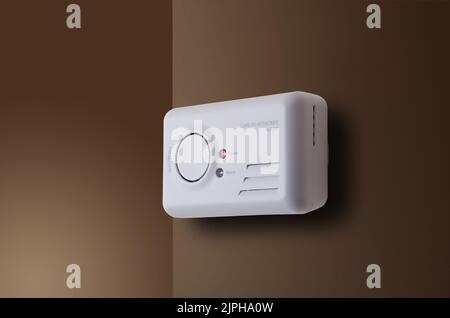 Carbon Monoxide alarm mounted to interior wall Stock Photo