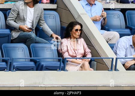 Catherine Zeta-Jones watches the final between Rafael Nadal of Spain and Daniil Medvedev of Russia at Arthur Ashe Stadium at the USTA Billie Jean King National Tennis Center on September 08, 2019 in New York City. Stock Photo