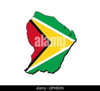 Silhouette of the map of Guyana with its flag Stock Photo
