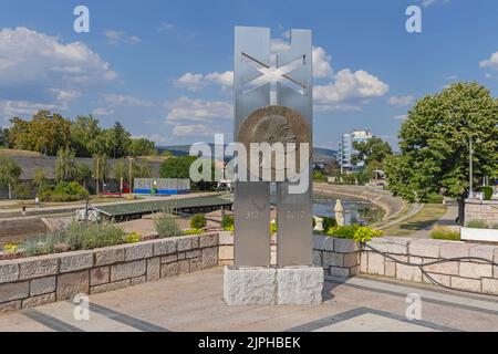 Nis, Serbia - August 04, 2022: Monument to Constantine the Great at River Nisava in City Centre. Stock Photo