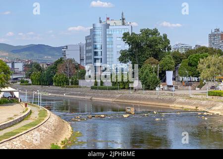 Nis, Serbia - August 04, 2022: Low Tide Nisava River in Nis City Hot Summer Day Stock Photo