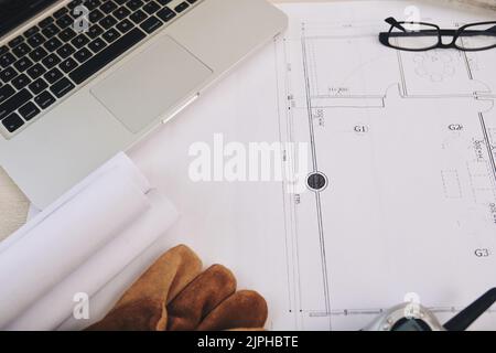 Close-up image of blueprint on table of architect Stock Photo