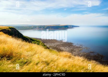 View across the bay from Kettleness to Staithes. Stock Photo