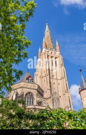 Looking up at the Church of Our Lady in Bruges, Belgium Stock Photo