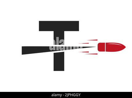 Letter T Shot Bullet Logo Vector Template Concept For Defense Logotype Stock Vector