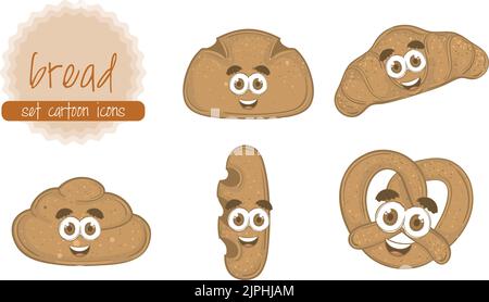 Set of bakery products cart0ons Breakfast time Vector illustration Stock Vector