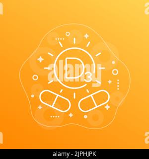 d3 vitamin pills line icon, vector Stock Vector