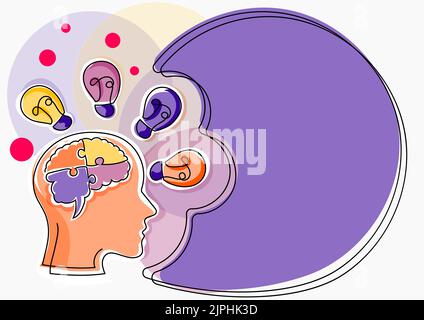 Man With Puzzled Brain Thinking New Brilliant Ideas Shown On Presentation Board. Businessman Presenting Recent Informations. Executive With Light Stock Vector
