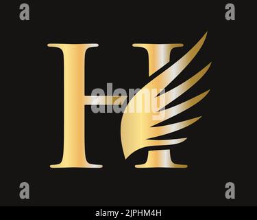 H Letter Transportation Logo Design. Initial Flying Wing H Letter Logo. Letter H logotype and wings Concept Stock Vector