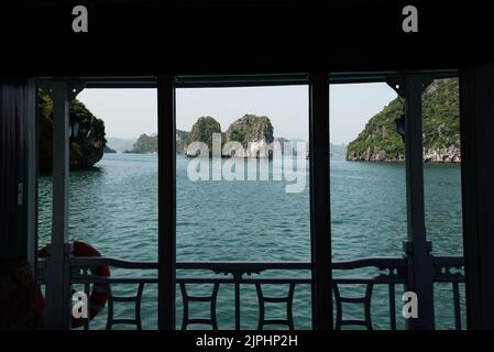 View of Ha long Bay from the cruise boat Stock Photo