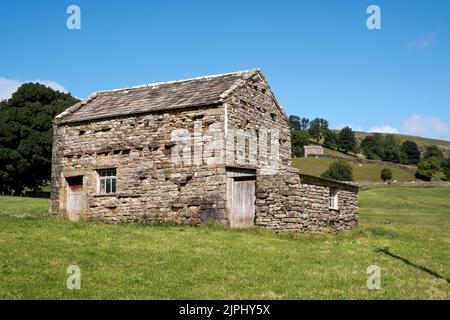 A traditional field barn in the hay meadows, Muker, Yorkshire Dales National Park, UK Stock Photo