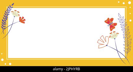 Frame With Leaves And Flowers Around And Important Announcements Inside. Framework With Different Plants All Over And Crutial Informations In. Floral Stock Vector