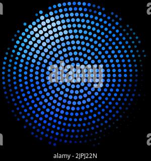 Abctract blue circle with halftone effect on black background. Simple vector graphic pattern Stock Vector
