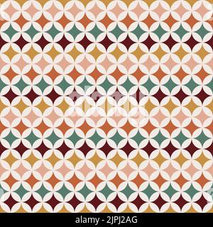 70 s seamless pattern. Retro colorful geometric square seamless background in seventies style. Groovy scrapbook paper. Yellow, orange, brown, green vi Stock Vector