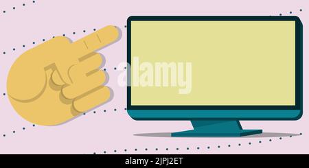 One Finger Pointing At Screen With Important Information. Hand Presenting Crutial Announcement Showing Recent Updates. Executive Displaying Critical Stock Vector